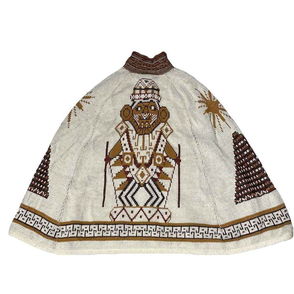 1970s JC Penny Tribal Aztec Knit Cape Poncho/ Sweater Southwestern Boho Coat